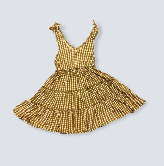 EG Organic Tiered Tie- Dress - Golden Gingham